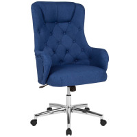 Flash Furniture BT-90557H-BLU-F-GG Chambord Home and Office Upholstered High Back Chair in Blue Fabric 